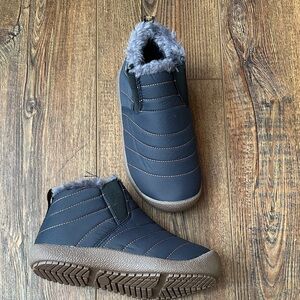 Navy Slip-On Ankle Boots with Faux Fur Lining - NWOT